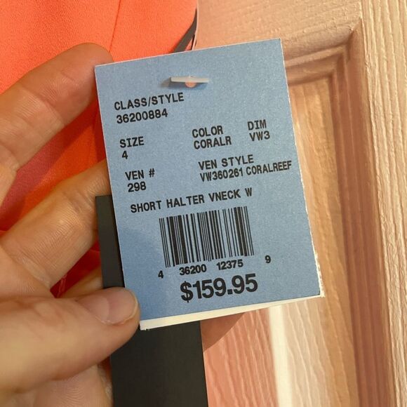 Vera Wang White Mini Cocktail Halter Belted Dress Coral Reef Size 4 Wedding Glam - Picture 14 of 14